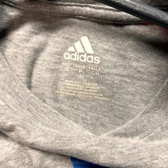 Adidas T-Shirt Kids Small Heather Gray Graphic Logo Cotton Blend Short Sleeve - Picture 6 of 7
